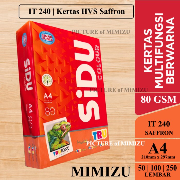 

SIDU Kertas HVS Warna A4 80 Gsm IT240 SAFFRON (Merah BATA)