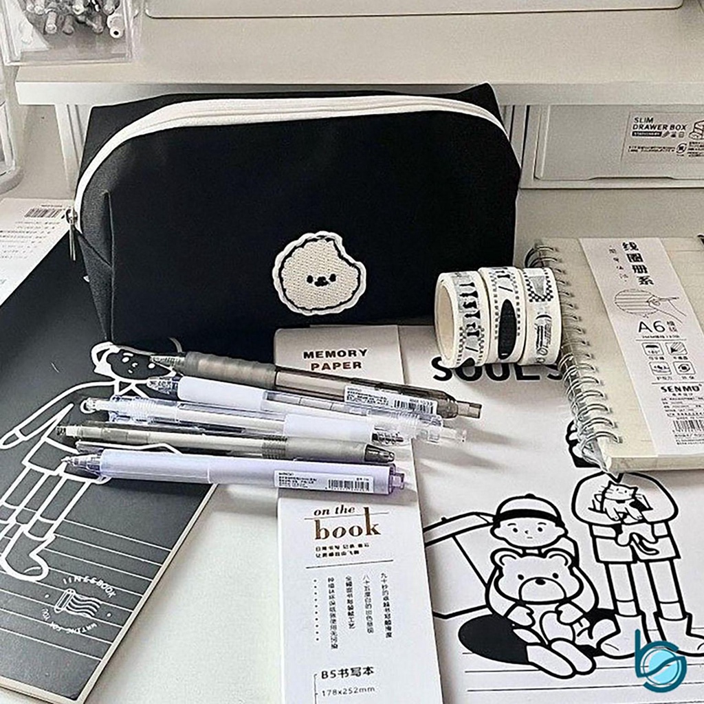 

Tas Pensil Kapasitas Besar/Tempat Pensil/Large Capacity Pencil Case Kanvas Hitam - Best Stationary