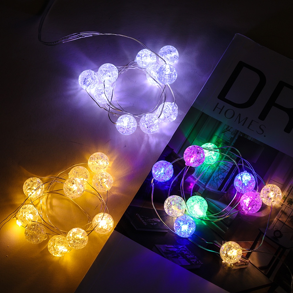 Lampu Kawat Tembaga Tenaga Baterai/LED Kresek Bola Fairy Tale Light String/3Warna Bola Retak Romantic DIY Light String/Untuk Dekorasi Taman Natal Pernikahan Rumah