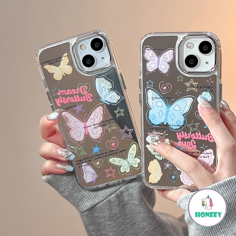 Korea Cermin Warna-Warni Kupu-Kupu Case Untuk iPhone 14 Pro Max Case Untuk Iphone13 12 /12pro 11 Pro Max Cermin Cantik Shockproof Phone Cover