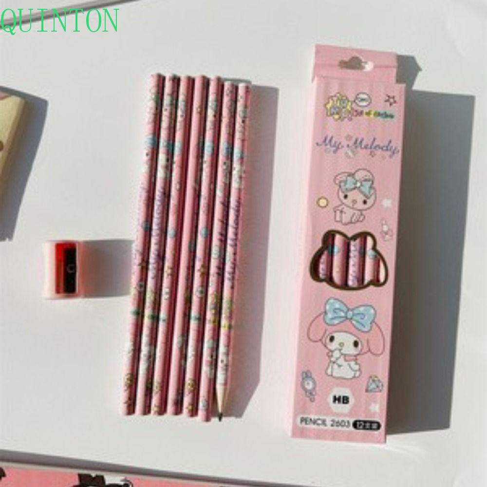 Quinton Student HB Pensil Lucu 12Pcs /Set Kuromi Perlengkapan Seni Untuk Hadiah Anak My Melody Perlengkapan Kantor Sekolah