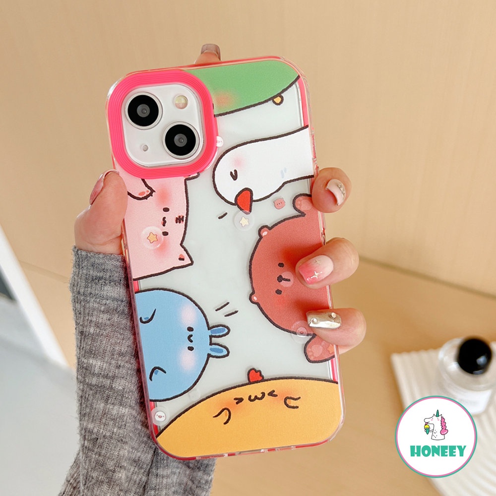 Fashion Rose Red Graffiti Animals Phone Case Untuk iPhone 14 Pro Max13 12 11 Pro Max XR XS 7 8plus Tebal 3-in-1 Anti-Drop Back Cover