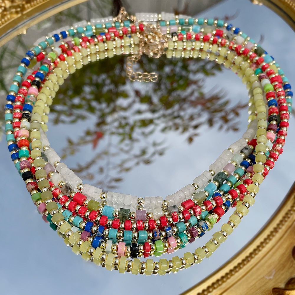 Kalung Desain Niche Manik-Manik Tangan Kalung Batu Semi Mulia Gadis Panas Ditumpuk Rantai Klavikula Warna-Warni