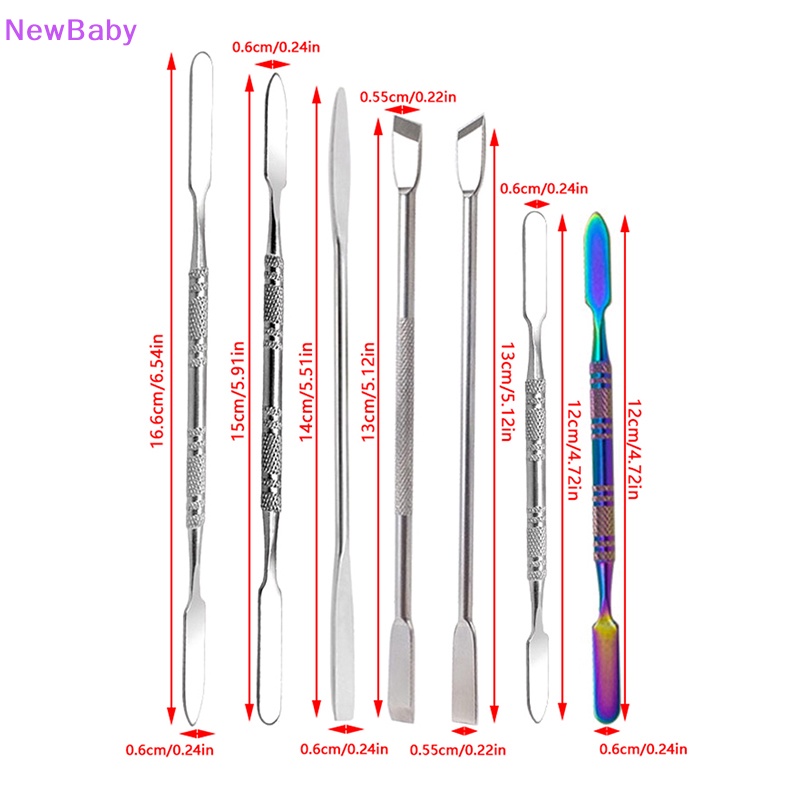 Newbaby Spatula Kepala Ganda Stainless Steel Mixing Stick Foundation Pencampuran Alat Make Up ID