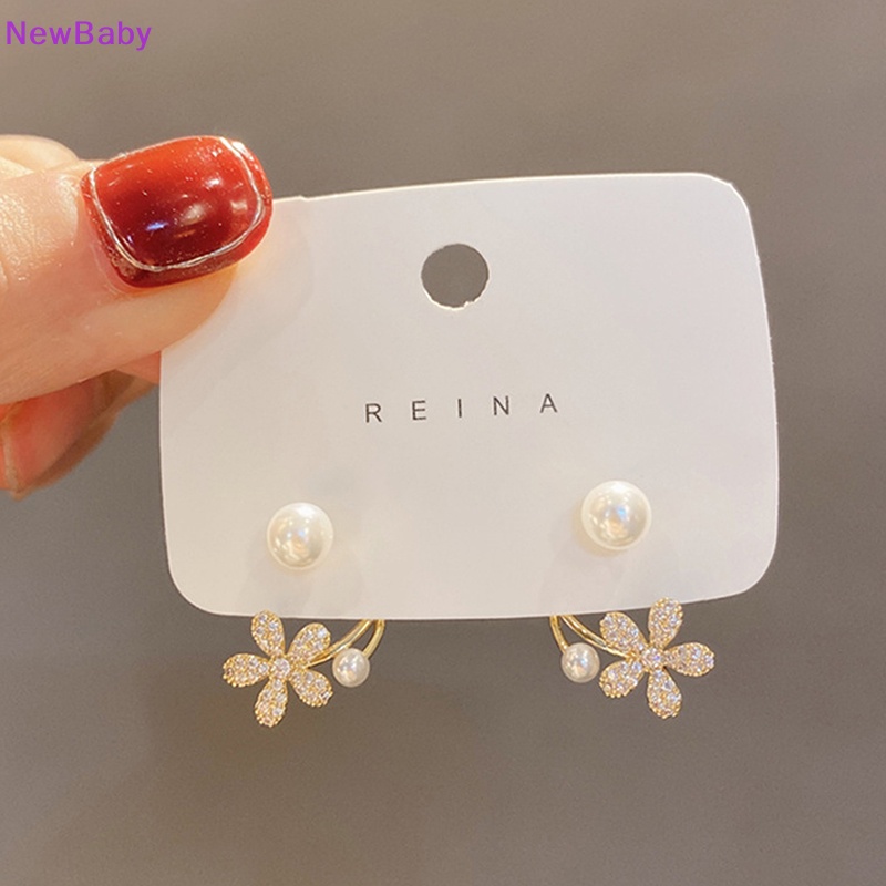 Newbaby Anting Tusuk Bunga Mutiara Imitasi Gaya Korea/Fashion Wanita Perhiasan Elegan Ornamen Pernikahan ID