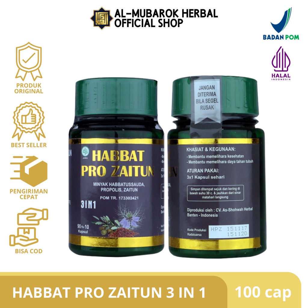 Habbat Pro Zaitun 3 in 1 Habbatussauda Oil Murni Plus Zaitun Kapsul Herbal Obat Habatussauda Isi 100