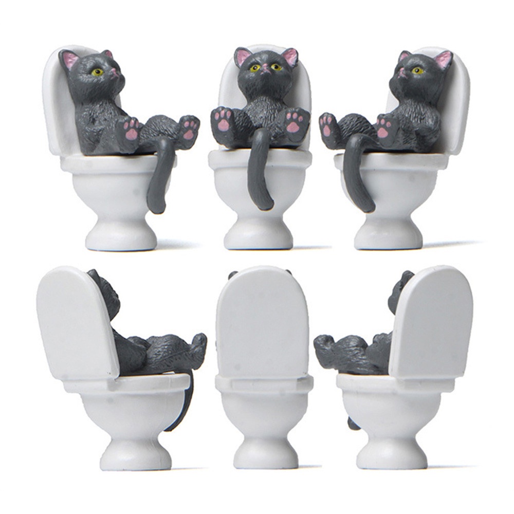 ღ Mini Toilet Seri Patung Kucing Kucing Lucu Penghiburan Spiritual Kucing Di Toilet Resin Dekorasi Rumah Miniatur Model Desktop Aksesoris Ornamen