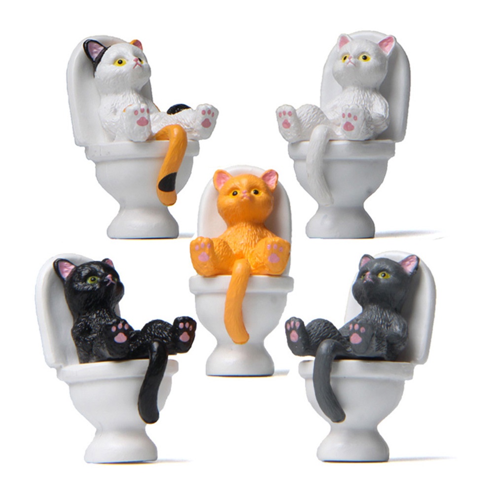 ღ Mini Toilet Seri Patung Kucing Kucing Lucu Penghiburan Spiritual Kucing Di Toilet Resin Dekorasi Rumah Miniatur Model Desktop Aksesoris Ornamen