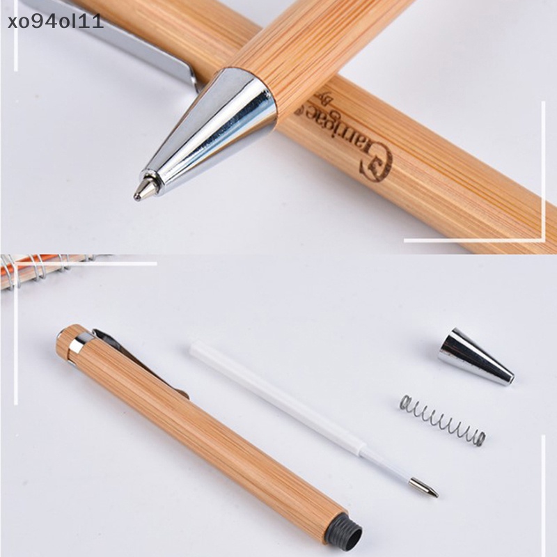 Xo 4Pcs Set Bolpoin Kayu Bambu 1.0mm Ujung Peluru Biru Hitam Tinta Sig Ball Pen Kantor Sekolah Wrg Alat Tulis OL