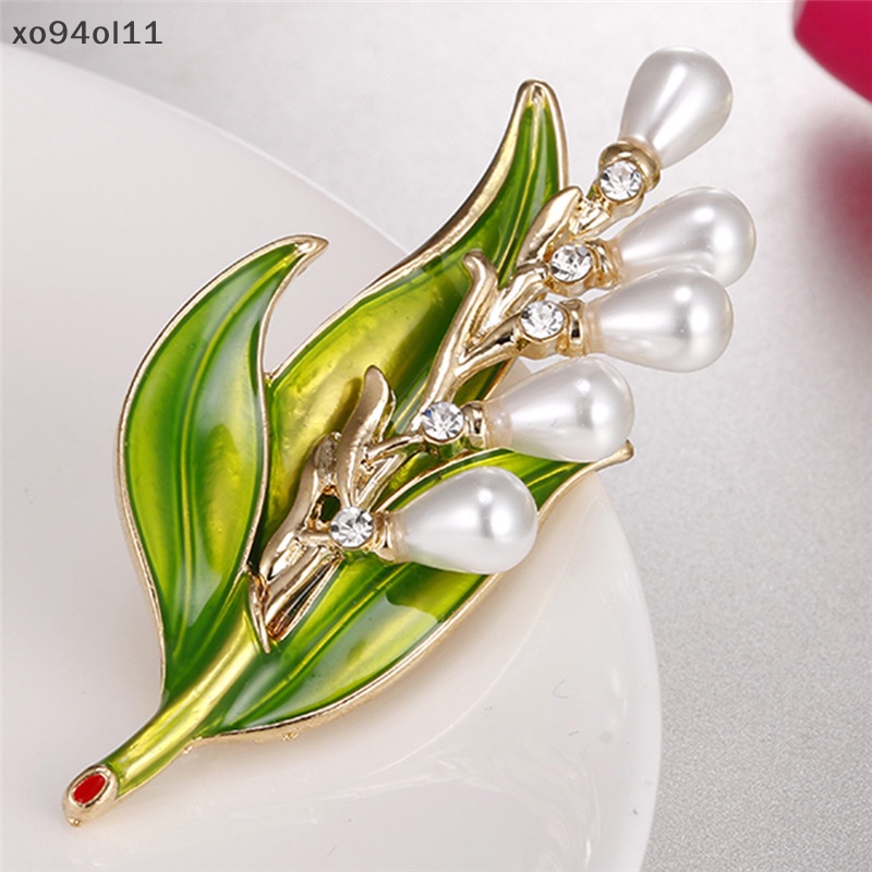 Xo Enamel Mutiara Daun Bros Berlian Imitasi Kristal Bros Pin Lady Kerah Perhiasan Baru OL