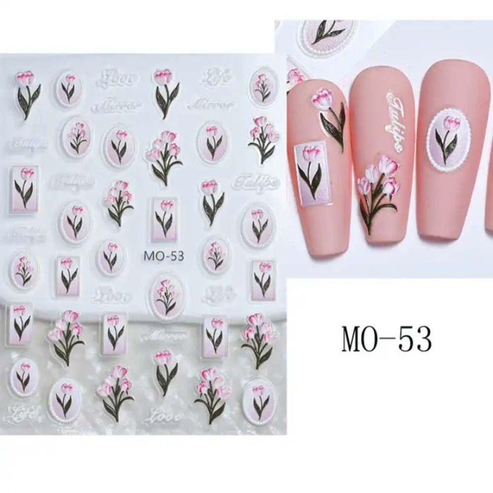 Mxbeauty Stiker Kuku Daun Kelinci Manis Manicure Bunga Tulip Hiasan Kuku Untuk Wanita