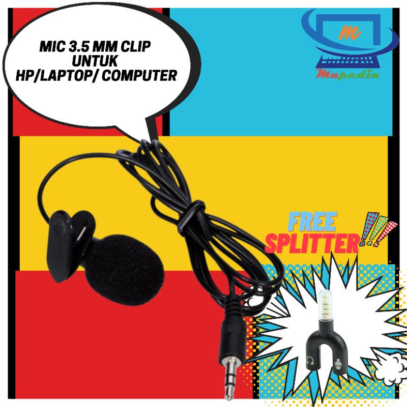 Clip Klip On Microphone 3.5mm Mic Kecil HP Komputer PC Laptop Tablet Smule Youtuber SPLITTER