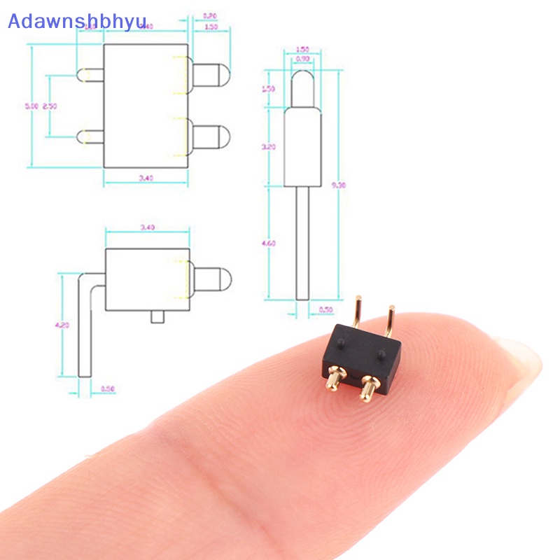 Adhyu 5Pcs Spring Loaded Konektor Pogo Pin 2tiang 2.5 Grid Male Sudut Kanan Target Kontak Wajah Cekung Melalui Lubang Pogopin Probe PCB ID