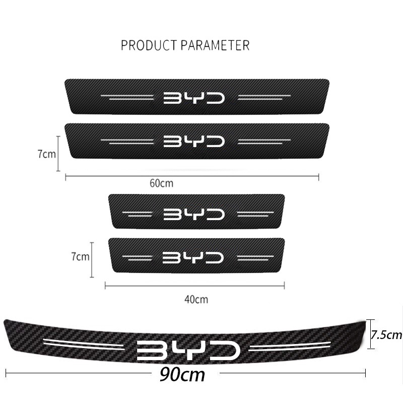 Byd Stiker Kusen Pintu Mobil Anti Gores Serat Karbon Kulit Sticker Trunk Protector Stiker Untuk BYD Atto 3e6 Aksesoris