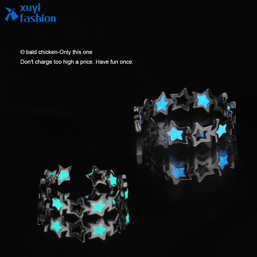 Glow Couple Ring Y2K Korea Zirkon Pentagram Perak Rings Untuk Wanita Fashion Perhiasan Aksesoris