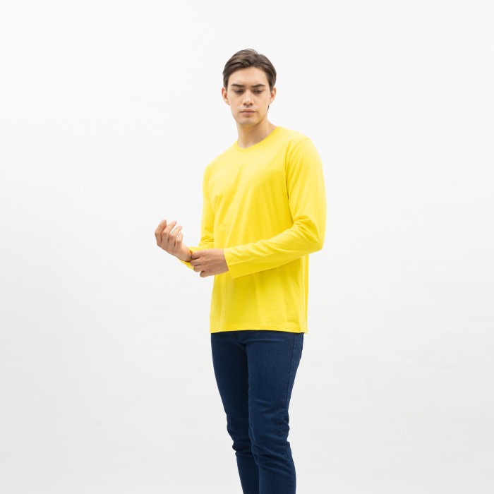 Houseofcuff Kaos Cotton Combed Lengan Panjang Pria Terracotta/Kuning