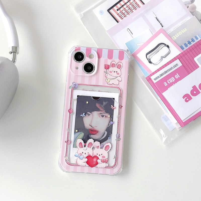 Card Case Bunny Love Soft Case HP iP iPhone 14 13 12 11 Pro X XS XR Max 7 8 + Plus Pink FTD Casing Apple