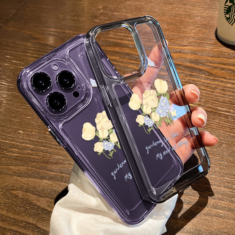 Casing Kupu-Kupu Bunga Untuk IPhone Kompatibel6 7 8 6Plus 7Plus 8Plus 11 14 Pro Max X XS XR 11 12 13 14 Pro Pro Max SE 2020 2022 Plating Electroplated Buttons Shockproof Cover