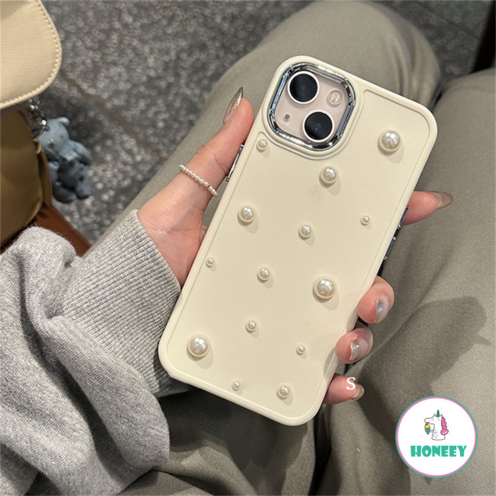 IPHONE Casing Ponsel Lensa Plating Mutiara 3D Mewah Korea Untuk Iphone14 11 12 13 Pro MAX X XR XS Max11 14 7 8plus Anak Perempuan Lucu Cover Pelindung