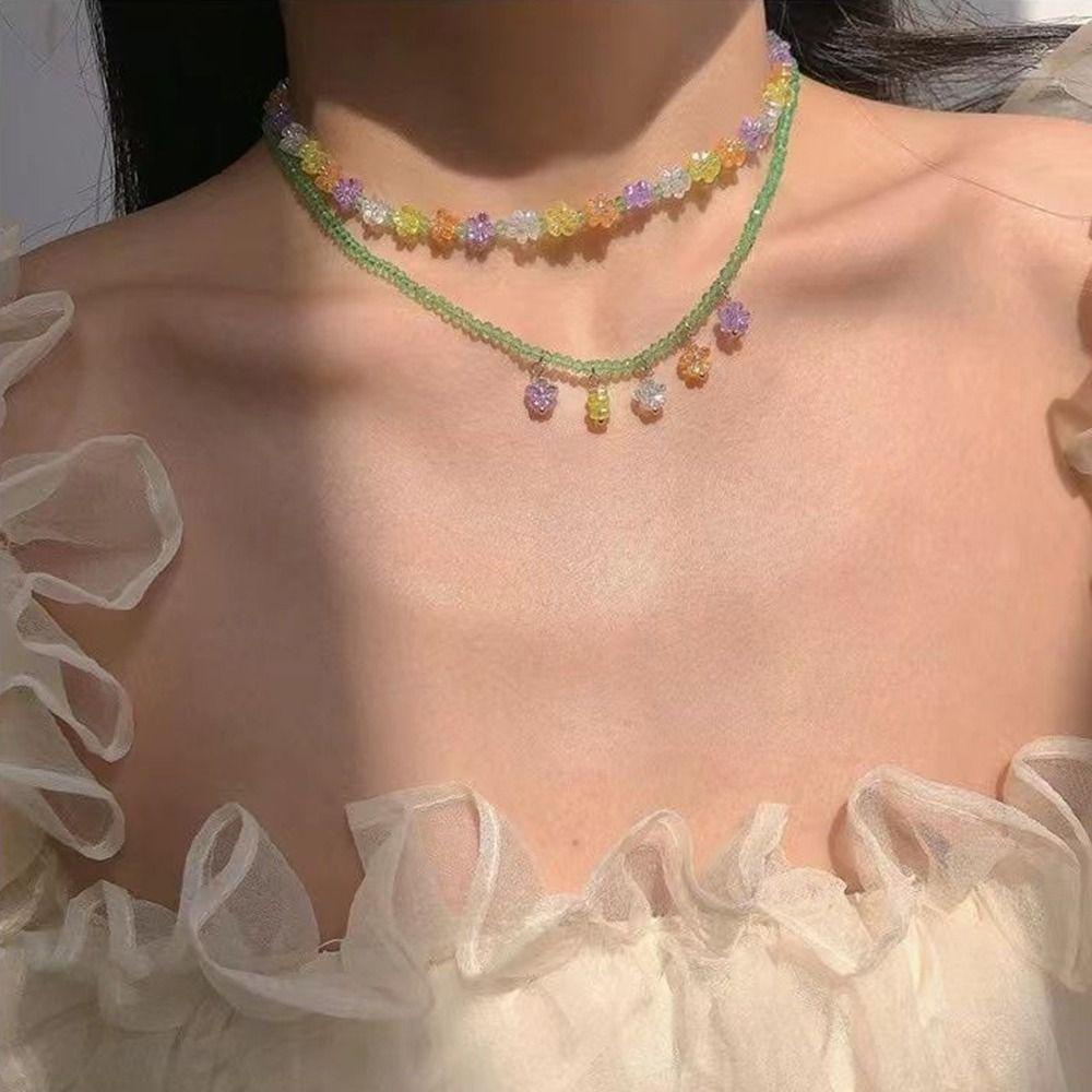 Needway Wanita Warna-Warni Kalung Manis Indah Resin Gadis Choker Multi-Warna Buatan Tangan Gadis Manik-Manik Kalung Untuk Hadiah Hari Valentine