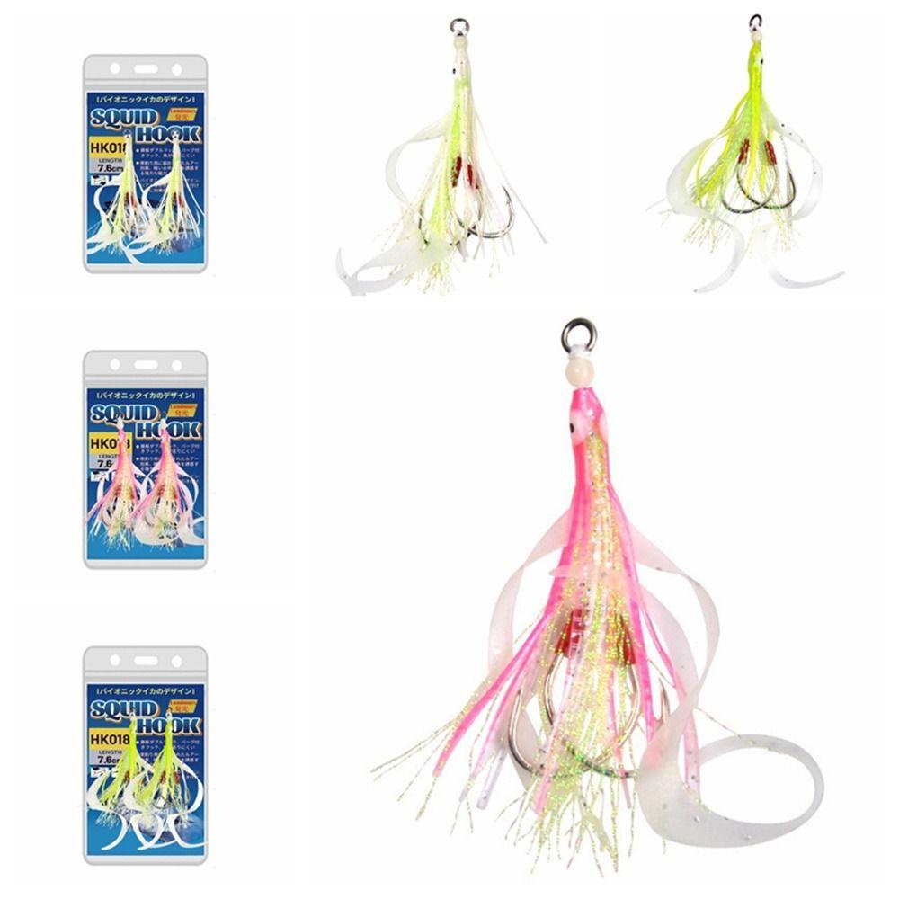 Lanfy Assist Hooks Double Hook Aksesoris Memancing Silikon Assist Fishhook Luminous Jig Umpan Untuk Air Asin