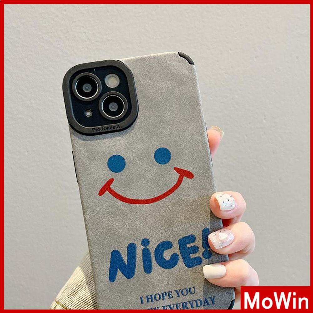 Case iPhone 14 Pro Max iPhone Case Kulit Murid Patch Suede Tahan Guncangan Kamera Sederhana Minimalis Smile Kompatibel dengan iPhone 13 Pro max 12 Pro Max 11 xr xs max 7Plus 8Plus