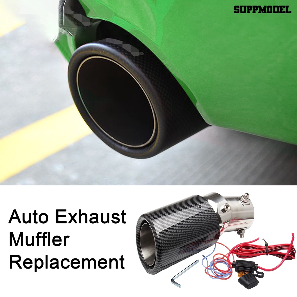 [SM] Knalpot Mobil Muffler Biru Merah LED Glowing Serat Karbon Tahan Panas Modifikasi Universal Dalam 55mm Auto Tail Throat Muffler Pengganti Aksesoris Mobil