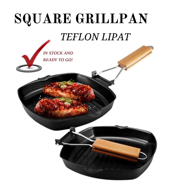 GOS -A307- Teflon Lipat Square Grill Pan 20cm - Panci Panggang Serbaguna - Wajan BBQ