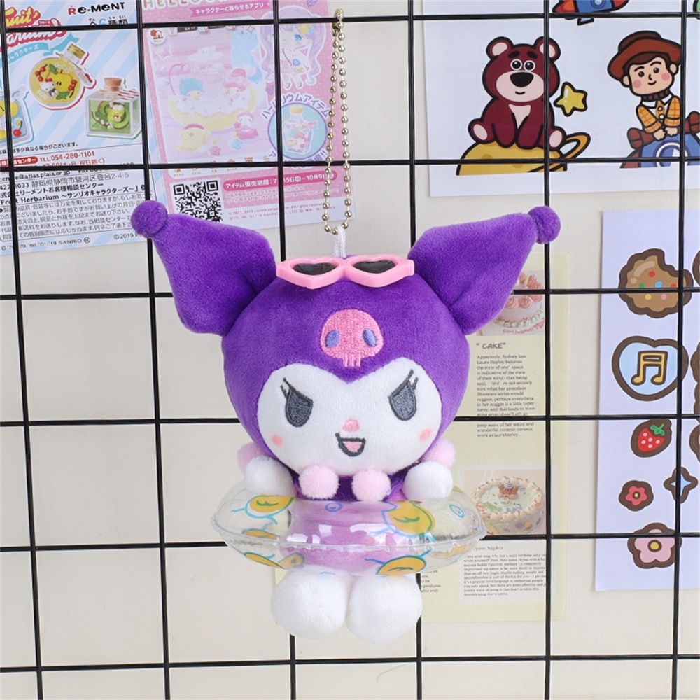 ღ Sanrio Plush Boneka Liontin Cincin Renang Kuromi Cinnamon Anjing Ransel Liontin Lucu Plush Boneka Kartun Tas Ornamen Boneka Gantungan Kunci Untuk Hadiah