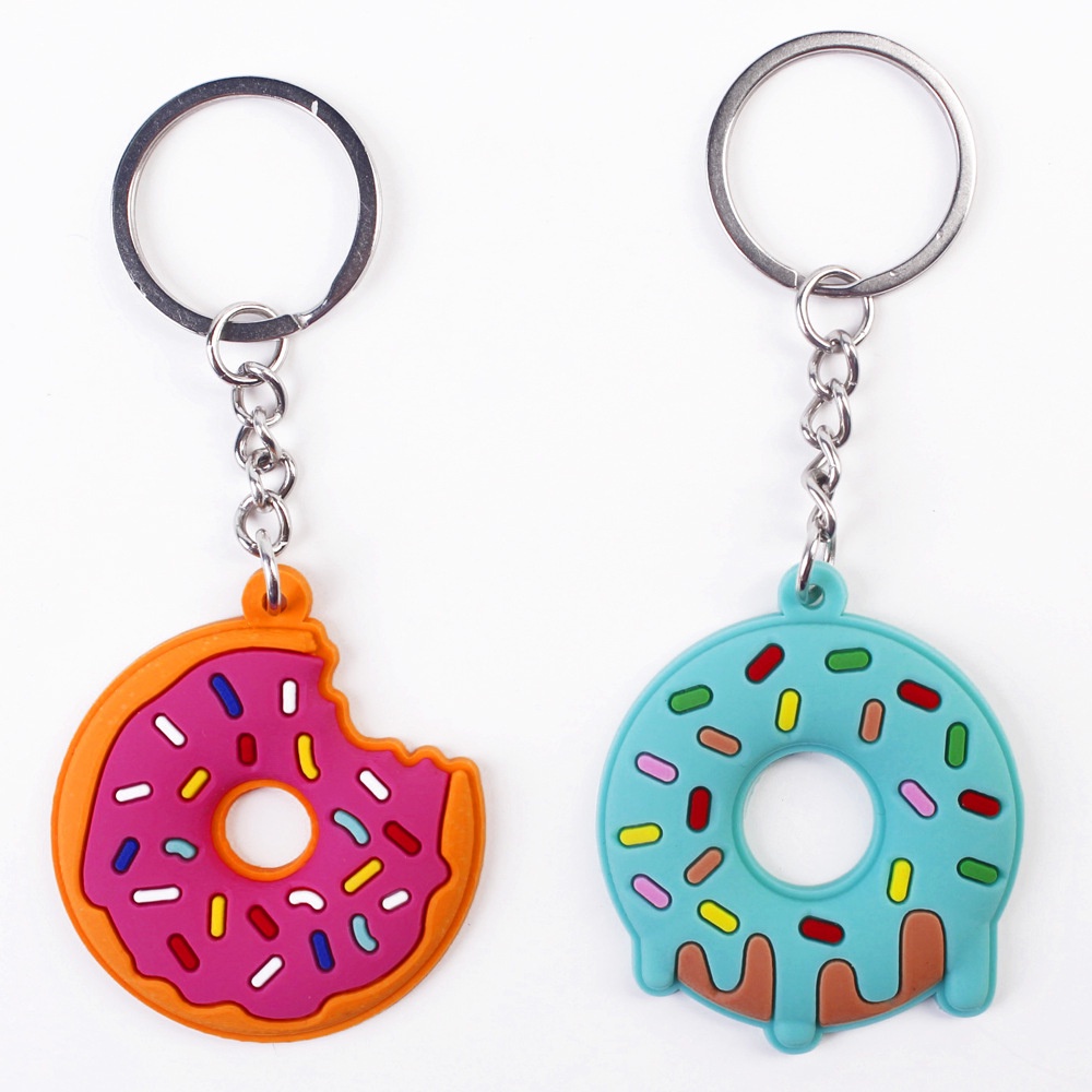 Sweet Donut PVC Gantungan Kunci Colorful Donut Makanan Keyrings Untuk Wanita Tempat Kunci Mobil Aksesoris Handbag Ornamen Hadiah Pesta