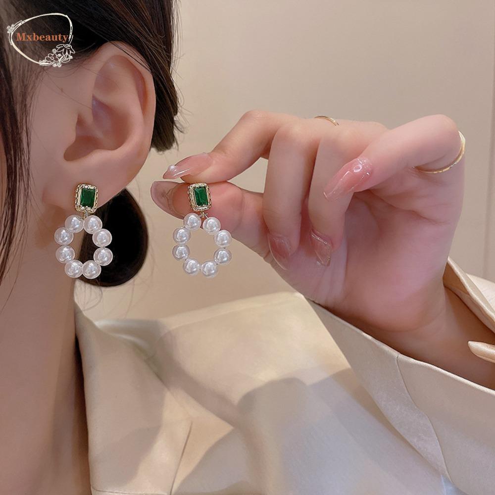 Mxbeauty Wanita Anting Hoop Perak Mutiara Sederhana Aksesoris Perhiasan Kepribadian Logam Fashion Jewelry