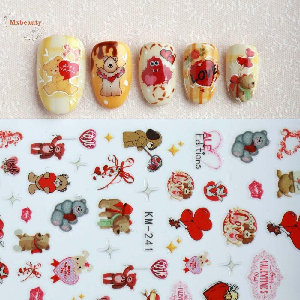 Mxbeauty Kartun Stiker Kuku Wanita Perekat Diri Hari Valentine Nail Art Ikatan Simpul Manicure Aksesoris Nail Art Dekorasi