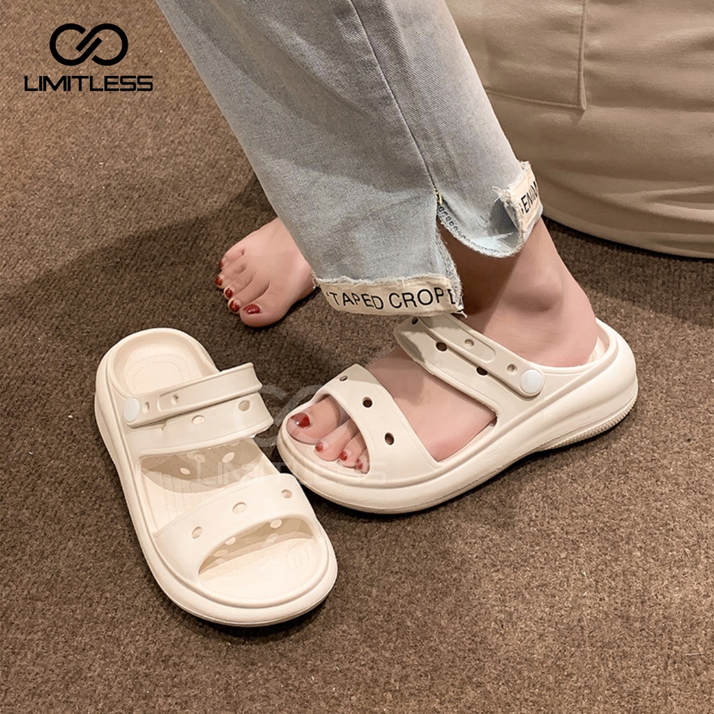 Sendal Slop Wanita Yoona Sol Tinggi Korean Style Sandal Wedges Wanita Classic Rubber Sandal Fuji Crocss Empuk Ringan