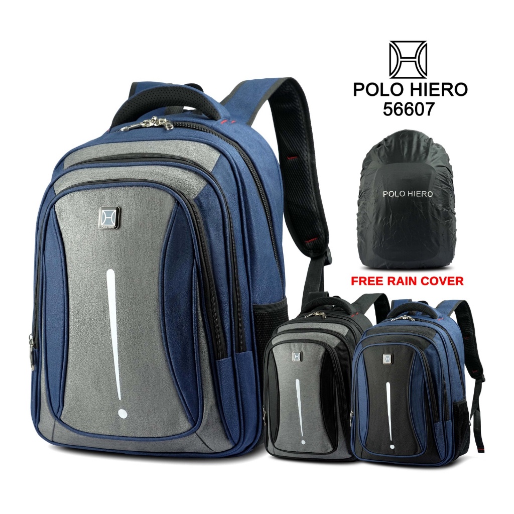 Tas Ransel Backpack Polo Hiero 56607 Tas Sekolah Laptop Free Rain Cover