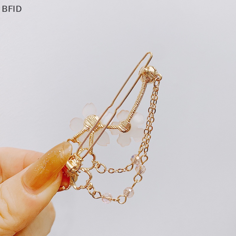 [BFID] Mutiara Manis Bunga Sakura Jepit Rambut Merah Muda Hiasan Kepala Logam Akrilik Jepit Rambut [ID]