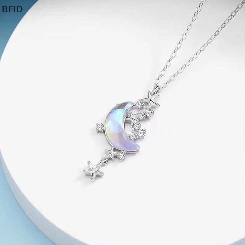 [BFID] Bintang Bulan Moonstone Titanium Steel Rantai Kalung Wanita Romantis Batu Mengkilap Liontin Kalung Pesta Pernikahan Fashion Perhiasan [ID]