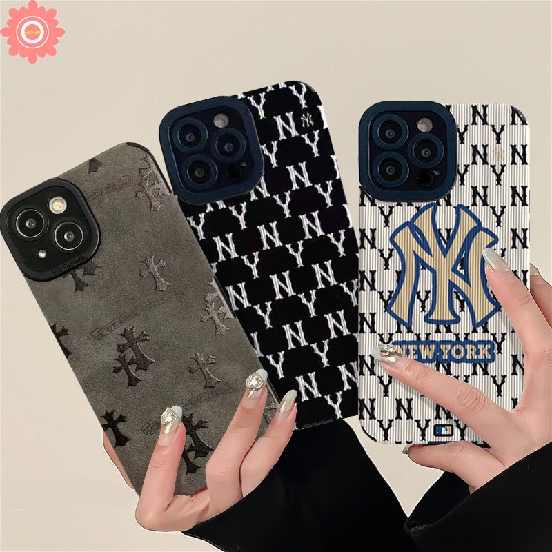 Trendy Merek NY Mewah Tekstur Kulit Case Kompatibel Untuk iPhone 7Plus 8Plus 11 14 12 13 Pro MAX 7 8 Plus XR X XS MAX Silicon Tpu Lembut Shockproof Phone Cover