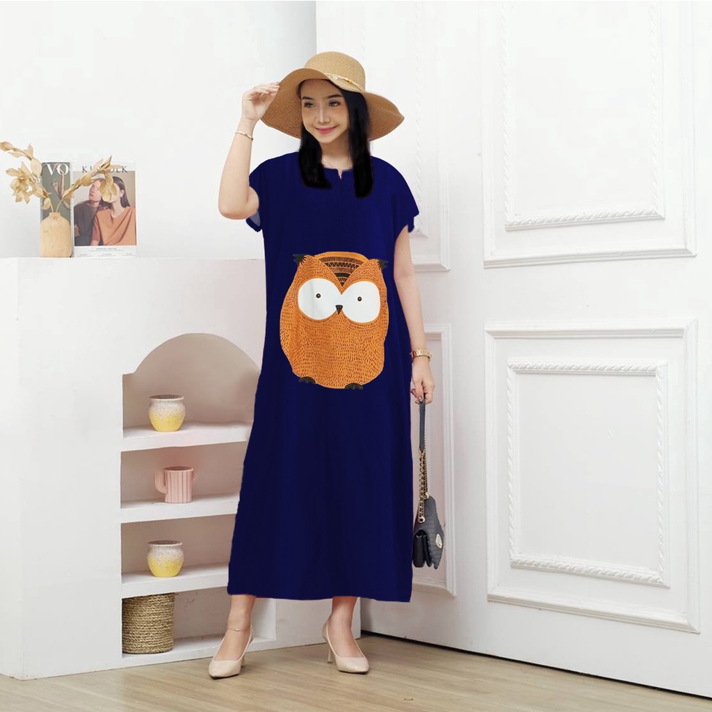 Daster Owl Panjang Semata Kaki Bahan Rayon Halus LD120 Long Dress Santai - Owl Store