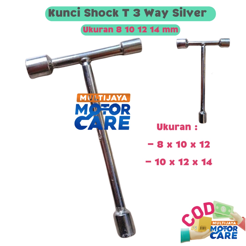 Kunci Shock Sok T 3 Way Silver Ukuran 8 10 12 14  mm T-Type