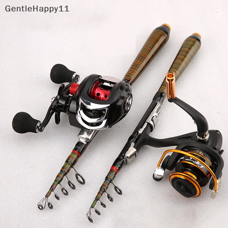 Gentlehappy 1.2m-2.4m Portable Mini Telescopic Fishing Rod Spinning Fly Memancing Ikan Gurame Serat Karbon Rock Travel Jig Rod id