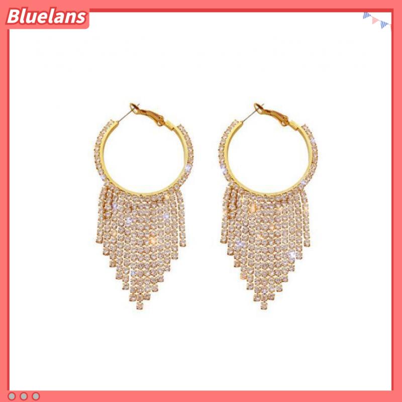 [BLS] Kepribadian fashion Yang Berlebihan Selebriti Internet Penuh Berlian all-match Panjang Rumbai Cakar Rantai Lingkaran Anting Anting earrings Wanita