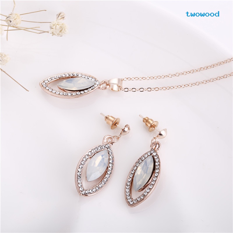 Twowood Fashionable set Kalung Kristal Berlebihan Kalung Pengantin Tetesan Air Dua Potong batch