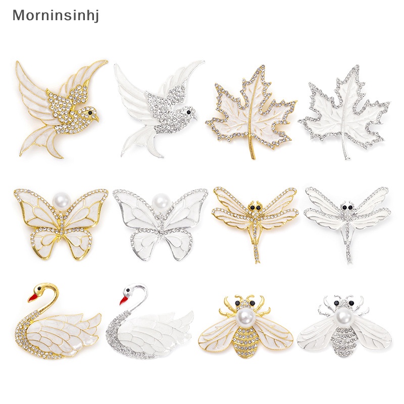 Mornin Seri Hewan Swan Bros Mutiara Kupu-Kupu Bros Untuk Wanita Aksesoris Pakaian Serbaguna Maple Bee Capung Korsase Ornamen id