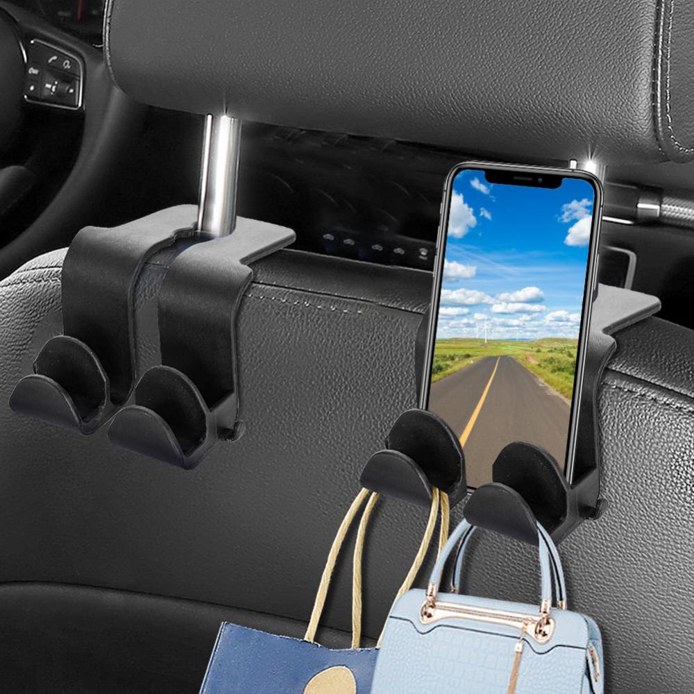 Openmall Kait Interior Mobil Sandaran Kepala Kursi Belakang Gantung Double-Head Holder Organizer Handbag Gantungan Penyimpanan Hook Aksesoris L2M4