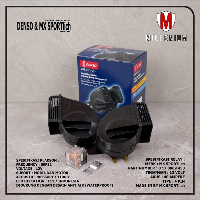 KLAKSON DENSO KEONG WATERPROOF MOBIL MOTOR + RELAY 4 KAKI 12V ORIGINAL - KLA4 + REL7