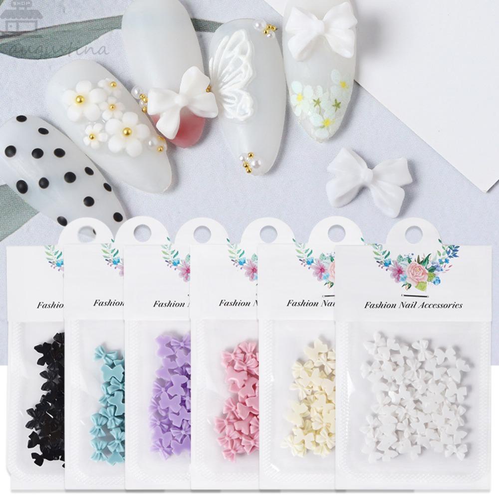 AUGUSTINA Agustinina Bow Nail Dekorasi Fashion Jepang Resin Warna Solid Hiasan Kuku 3D Nail Jewelry