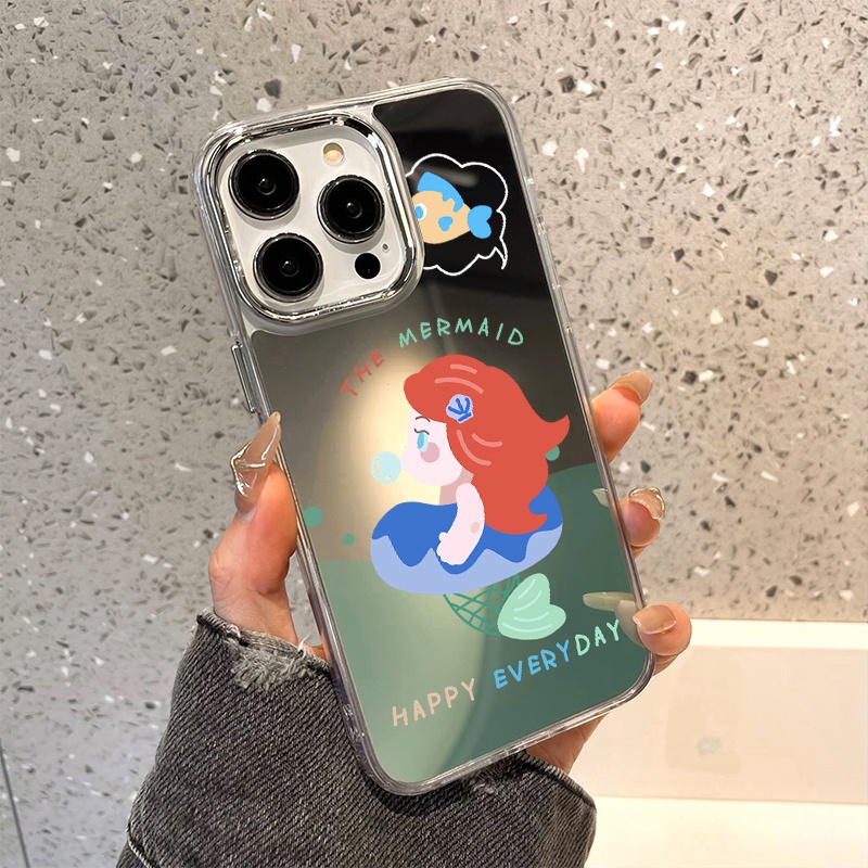 IPHONE Mermaid Mirror Phone Case Kompatibel Untuk Iphone11 12 13 14 12Pro 13Pro 14Pro Pro Max XR X XS Max Electroplating Tombol Perlindungan Mirror Cover