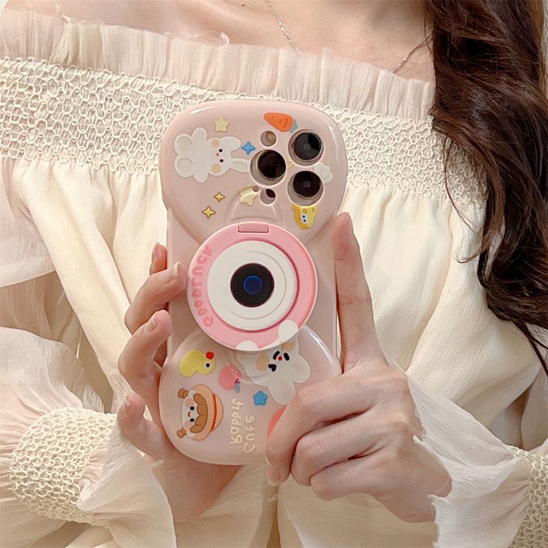 【Bow Mirror】So Cute Silicone SoftCase IPhone 11 12 13 14 Pro Max Women's Fashion Gift Phone Case Brand Gift Pink Rabbit Bear Makeup