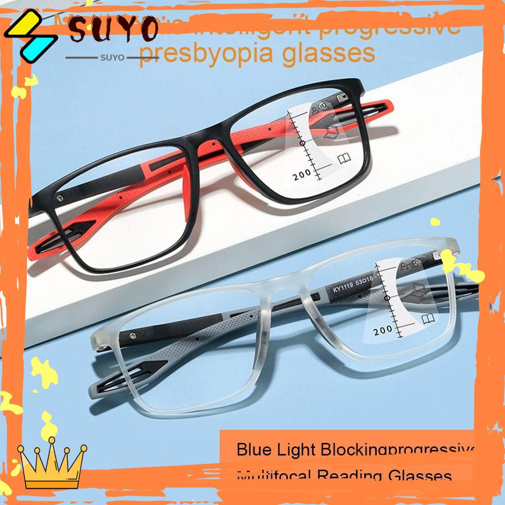 SUYO Kacamata Baca Olahraga Bingkai Kantor Progresif Multifocal Pelindung Mata Presbyopic Eyewear