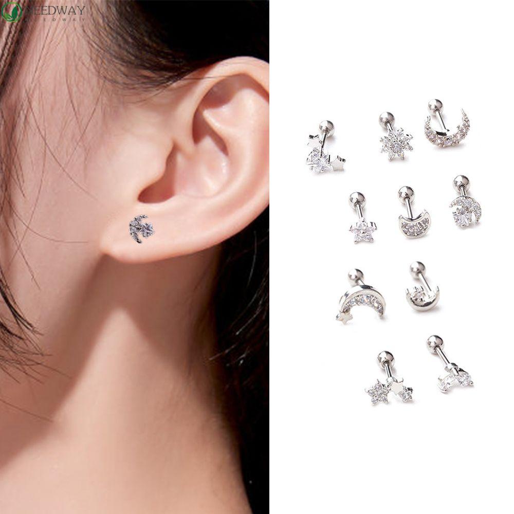 NEEDWAY Needway Stud Earrings Pesta Fashion Sederhana Wanita Pernikahan Bintang Perempuan Gadis Zirkon Menjuntai Anting-Anting